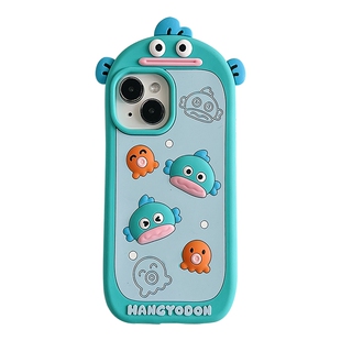 日韩搞怪蓝色丑鱼适用iphone15ProMax手机壳苹果15新款可爱14立体卡通13创意12女款14promax软硅胶保护套链条