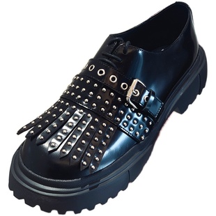 JINIWU吾倪季2025增高轻便底流苏铆钉厚底牛皮大头孟克皮鞋时尚男