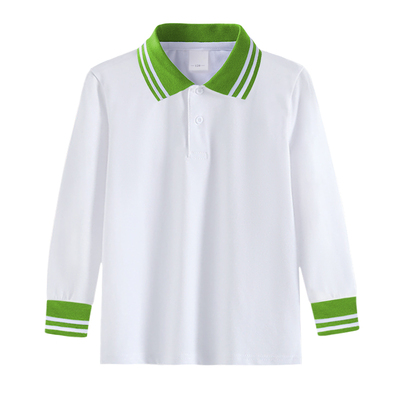 儿童春秋T恤校服上衣男女童草绿翻领中小学校服polo衫长袖班服09