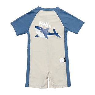 儿童连体短袖泳衣男童夏季可爱鲨鱼防晒速干中小童海边度假套装