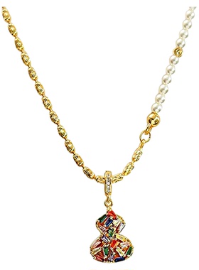 新中式彩色锆石葫芦吊坠毛衣链