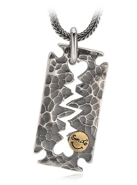 笑脸刀片吊坠泰银复古多元素项链