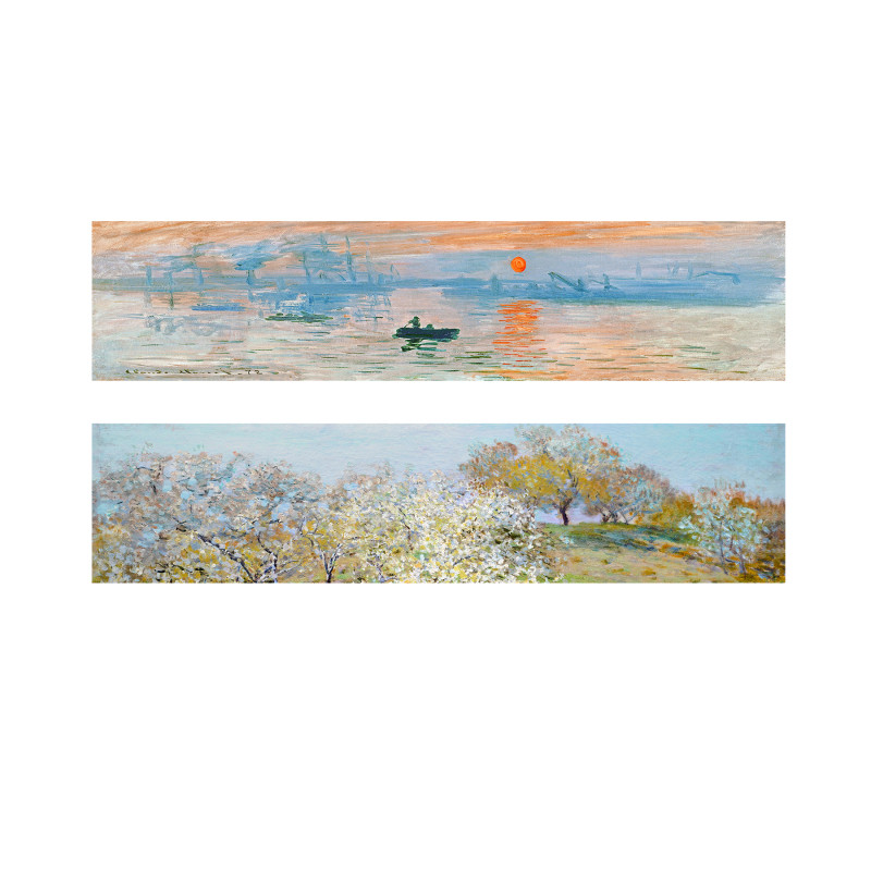 莫奈法式奶油风客厅沙发背景墙装饰画卧室床头横幅艺术画无框挂画