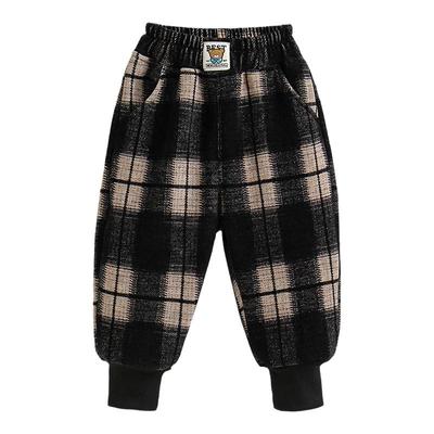 女童加绒加厚格子裤秋冬一体绒裤