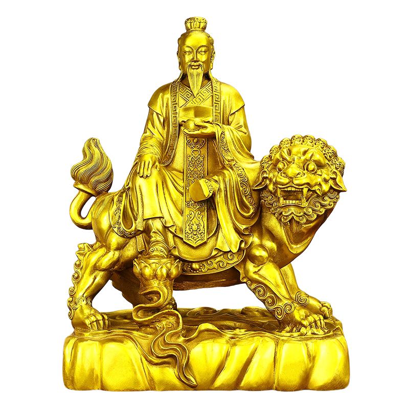 黄铜太乙真人坐狮供奉摆件工艺品
