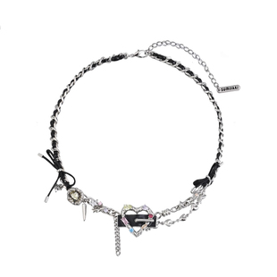 SUMIYAKI 朋克爱心系列皮革项链 甜酷辣妹锁骨链暗黑朋克小众颈链