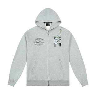 MEDM 藤蔓花卉刺绣拉链帽衫男女春秋季百搭连帽卫衣休闲宽松外套