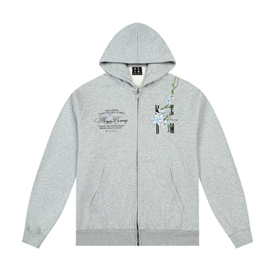 MEDM春季藤蔓花卉拉链帽衫