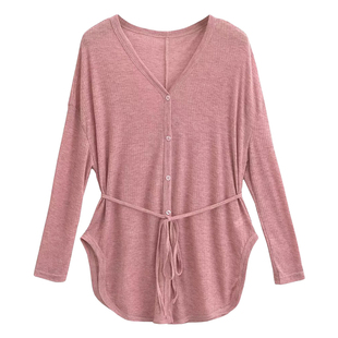 YoungGirlDay 纯欲V领宽松显瘦系带收腰单排扣开衫薄款防晒外套女