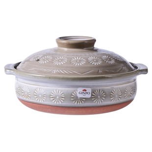 [陶瓷王]日本原装GINPO万古烧花三岛耐高温砂锅煲仔饭寿喜锅土锅