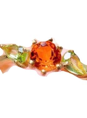 纯银镶嵌天然芬达色黄水晶戒指