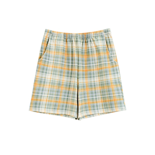 猫人纯棉睡裤女短裤宽松大码格子遛弯裤夏季薄款可外穿绵绸家居裤