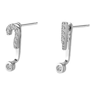 S925银针个性不对称问号感叹号耳钉简约可爱双耳洞耳环镶钻锆石女