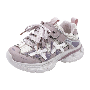 芭芭鸭儿童运动鞋2026春季新款软底老爹鞋女童网面休闲时尚跑步鞋