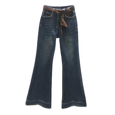 复古高腰微喇牛仔裤女毛边喇叭裤