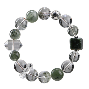 天然绿幽灵水晶手串天然绿发晶招财绿龙晶手链天然白水晶净化手串