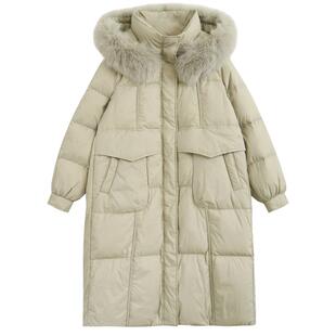 紫涵毛领长款连帽羽绒服女冬季新款加绒加厚鸭绒保暖大外套面包服