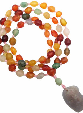 七彩糖心玛瑙原石吊坠高档毛衣链