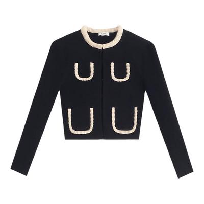 立体装饰边箱形针织短外套