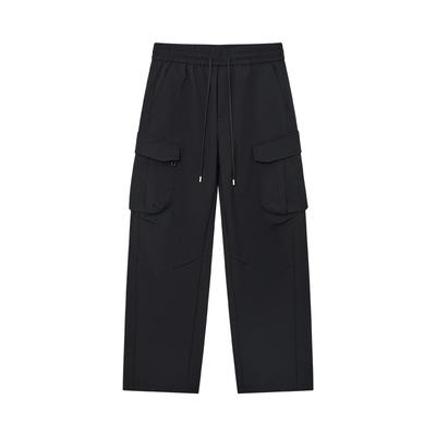 FNB工装风多口袋休闲裤男黑色抽绳设计宽松直筒机能风长裤女情侣