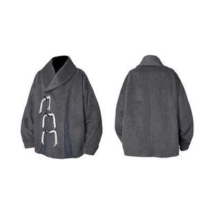 RELABEL(EVENT)羊毛呢海岸线改版拼接解构翻领改良大衣夹克外套