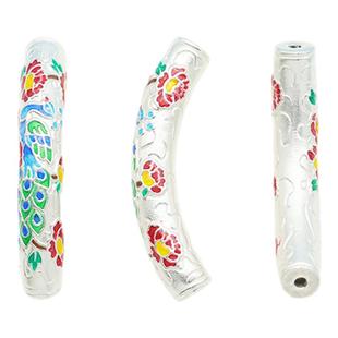 足银弯管 烧蓝灵蛇献瑞 孔雀开屏弯管S999纯银 DIY手链编绳配件