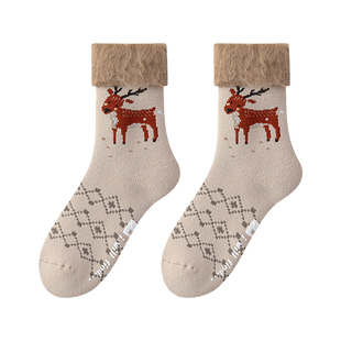 羊绒袜子女款秋冬季加绒加厚中筒袜超厚保暖睡眠袜羊毛长筒月子袜