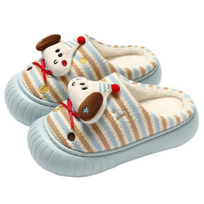 可爱圣诞帽小狗狗儿童棉拖鞋保暖