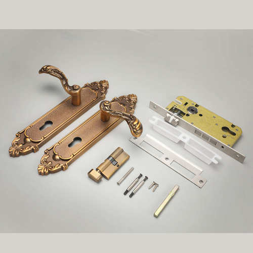 合吉复古欧式黄古色双开实木门锁把手面板锁具85别墅对开门锌合金