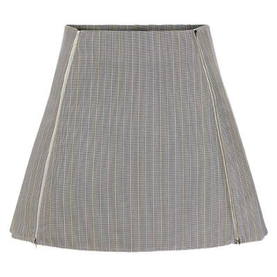 拉链装饰半裙羊毛精纺灰色西装