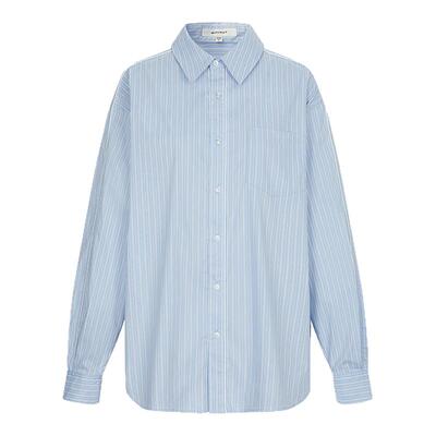 MOUSSY 夏季新品运动风翻领宽松条纹长袖衬衫女028ISA30-0002
