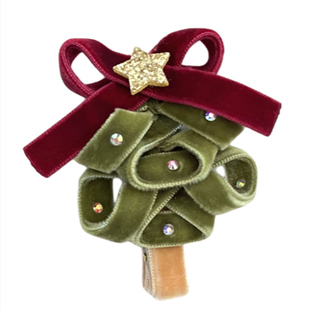 日本双面绒少女儿童氛围感发饰精致烫钻圣诞树发夹边夹碎发刘海夹