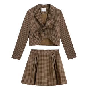 紫涵休闲风短款长袖西装外套高腰百褶裙休闲套装女秋季新款两件套