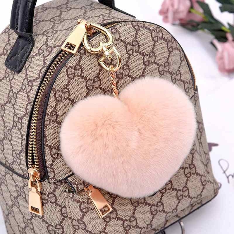 新款PomPom钥匙扣人造毛球钥匙扣汽车心球配件蓬松女士扑扑包饰品