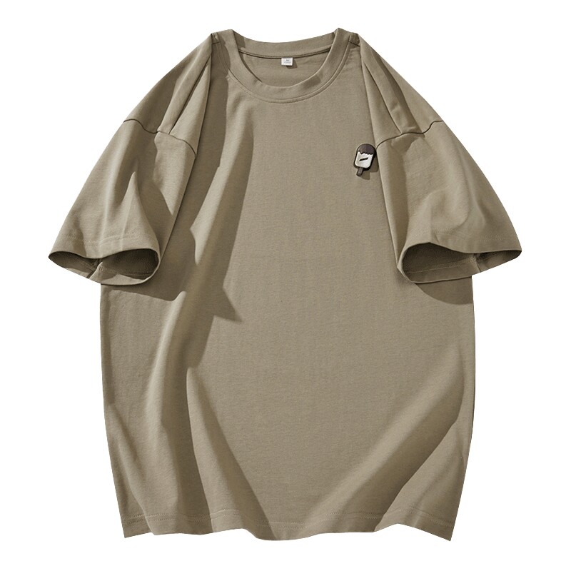 男士卡其色短袖t恤男款夏季重磅纯棉男装2026新款上衣圆领体恤衫