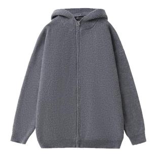 RTIMFD复古灰拉链高领毛衣连帽开衫cleanfit慵懒风休闲欧美针织衫