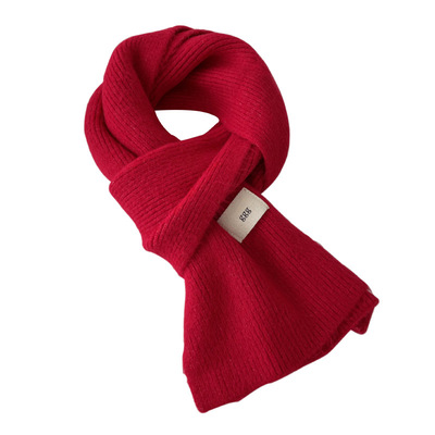 温柔气质纯色ggg字母含兔绒针织围巾女冬天百搭窄版柔软毛线围脖