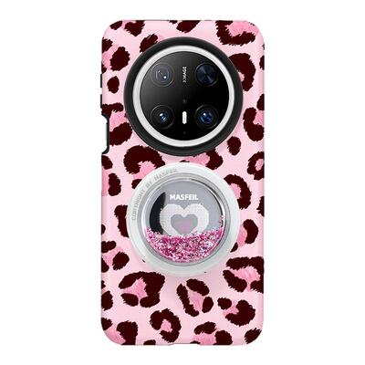 MASFEIL × 简约豹纹适用华为Mate60Pro手机壳磁吸带支架新款mt80pormax+秋冬套网红流沙Lo8高级感70女全包