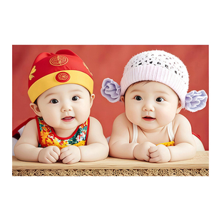 龙凤胎宝宝画报墙贴求送子图可爱娃娃照片助备孕卧室床头海报贴纸