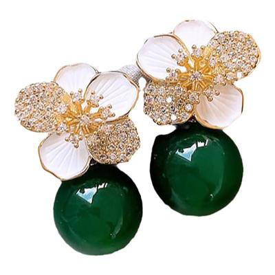 复古新中式祖母绿色花朵耳环