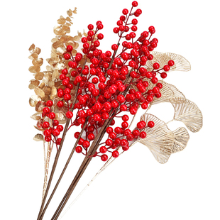 手工发财果假花仿真珠子北美冬青圣诞过新年红色挂饰红果摆件插花