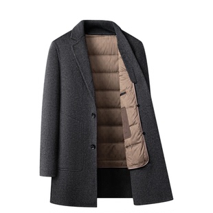 双面羊绒大衣男士中长款西装领羽绒服内胆可脱卸冬保暖羊毛呢外套