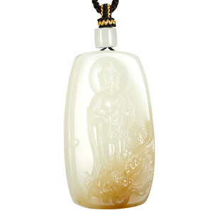 玉说和田玉观音吊坠男款玉坠糖青白玉站龙御龙宝瓶观士音菩萨挂件