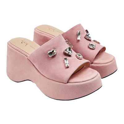 厚底坡跟水钻潮流一字带凉拖鞋