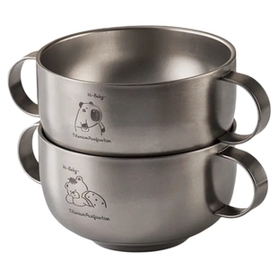 钛合金饭盒儿童可爱卡通钛碗健康抑菌双层防烫带盖加高宝宝辅食碗