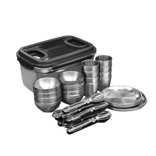 LTHW旅腾户外露营便携餐具套装304不锈钢碗盘杯筷勺装备易清洗