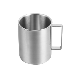 304不锈钢马克杯双层防烫咖啡杯400ml金属口杯家用办公室饮水杯子