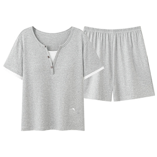 芬腾可安睡衣女款2026新款夏季纯棉带胸垫女士短袖纯灰家居服夏天