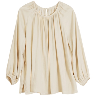 Lavinia 圆领压褶设计感上衣春秋新款法式通勤温柔风灯笼袖衬衫女