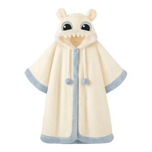 2025新款睡袍秋冬女款珊瑚绒加厚中长款连帽披风斗篷睡衣可爱浴袍